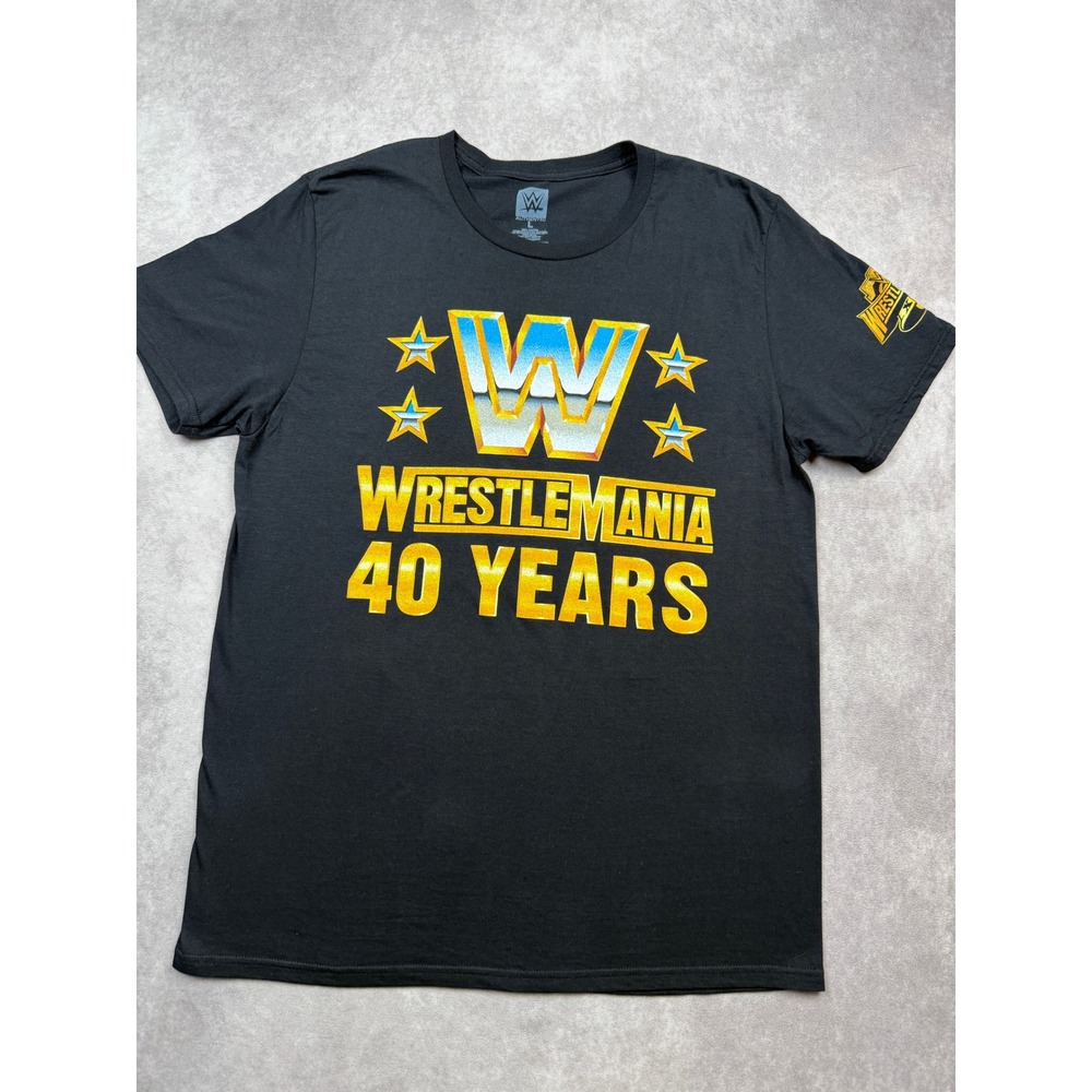 WWE Authentic WrestleMania 40 Years Anniversary T-Shirt Black Mens L Wrestling